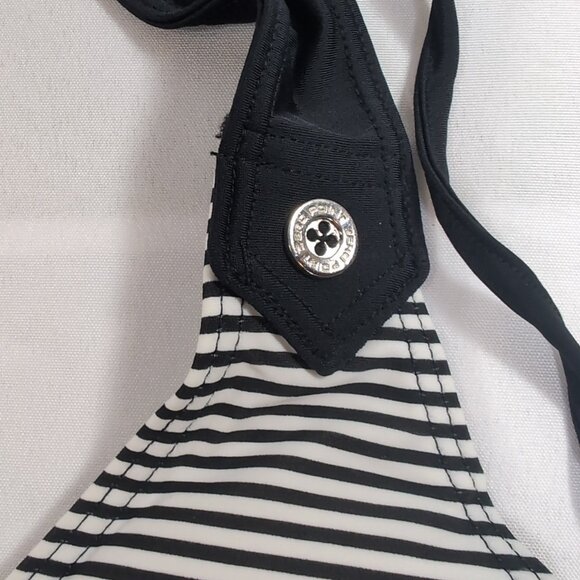 Point Zero Striped Halter Bikini Top Bathing Suit Women's 14 Black White NEW - Picture 7 of 11